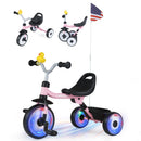 Glowing Wheels Toddler Tricycle Foldable Kids Trike with Basket and Duck Bell