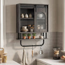 Bathroom Wall Cabinet with Sliding Barn Door and Metal Hanging Bar with 3 Hooks by LJGDeals