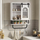 Bathroom Wall Cabinet with Sliding Barn Door and Metal Hanging Bar with 3 Hooks by LJGDeals