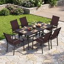 7-Piece Patio Dining Set for 6 with Rectangle Metal Table and Stackable Breathable Mesh Armchairs by LJGDeals