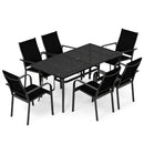 7-Piece Patio Dining Set for 6 with Rectangle Metal Table and Stackable Breathable Mesh Armchairs by DirectDeals