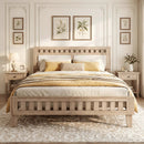 Queen Wood Bed Frame with Upholstered Headboard by LJGDeals