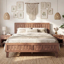 Mid Century Queen Size Bed Frame with Woven Accent Headboard by LJGDeals