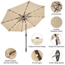 3-Piece Round Picnic Table Set with 10FT Solar LED Tilt Umbrella and Base for Patio Backyard by LJGDeals