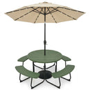 3-Piece Round Picnic Table Set with 10FT Solar LED Tilt Umbrella and Base for Patio Backyard by DirectDeals