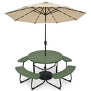 3-Piece Round Picnic Table Set with 10FT Solar LED Tilt Umbrella and Base for Patio Backyard by LJGDeals