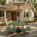 3-Piece Round Picnic Table Set with 10FT Solar LED Tilt Umbrella and Base for Patio Backyard by DirectDeals