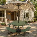 3-Piece Round Picnic Table Set with 10FT Solar LED Tilt Umbrella and Base for Patio Backyard by LJGDeals