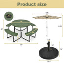3-Piece Round Picnic Table Set with 10FT Solar LED Tilt Umbrella and Base for Patio Backyard by LJGDeals