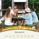 3-Piece Round Picnic Table Set with 10FT Solar LED Tilt Umbrella and Base for Patio Backyard by LJGDeals