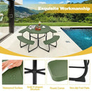 3-Piece Round Picnic Table Set with 10FT Solar LED Tilt Umbrella and Base for Patio Backyard by LJGDeals
