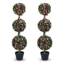 Artificial Triple Ball Rose Topiary Tree 43.5" - Set of 2 by LJGDeals