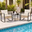 3-Piece Rattan Patio Conversation Set with Rocking Chairs by LJGDeals