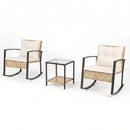 3-Piece Rattan Patio Conversation Set with Rocking Chairs by LJGDeals
