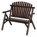 2-Person Log Wood Patio Bench with Slatted Backrest