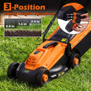 13-Inch Corded Electric Lawn Mower with 3-Position Height Adjustment