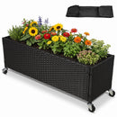 Raised Garden Bed with Wheels - PE Rattan Planter Box