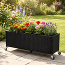 Raised Garden Bed with Wheels - PE Rattan Planter Box