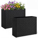 Raised Garden Bed Set of 2 with PE Rattan Wicker & Liner