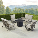 Black Aluminum Fire Table Set with Two Loveseats and Two Club Chairs