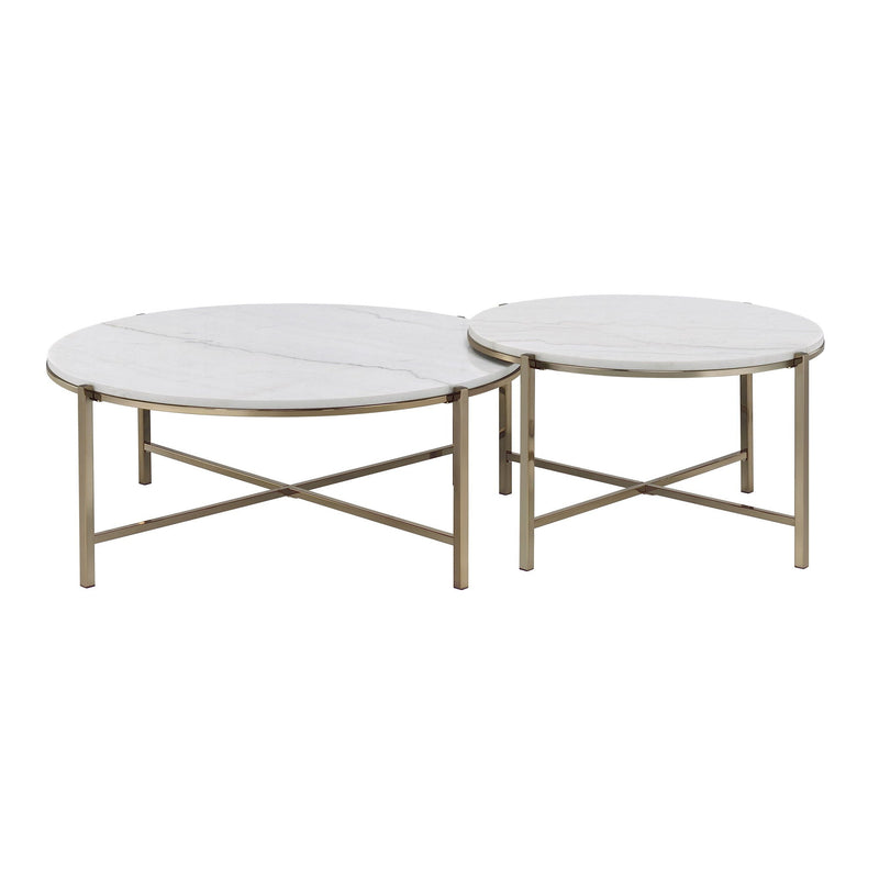 Zaidee Marble Top Nickel Nesting Table Set - White, photo 3 of 4