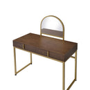 Coleen Walnut & Gold Finish Vanity Desk with Mirror & Jewelry Tray