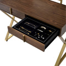 Coleen Walnut & Gold Finish Vanity Desk with Mirror & Jewelry Tray