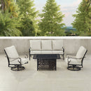 Black Aluminum Fire Table Set with Sofa and Two Club Chairs