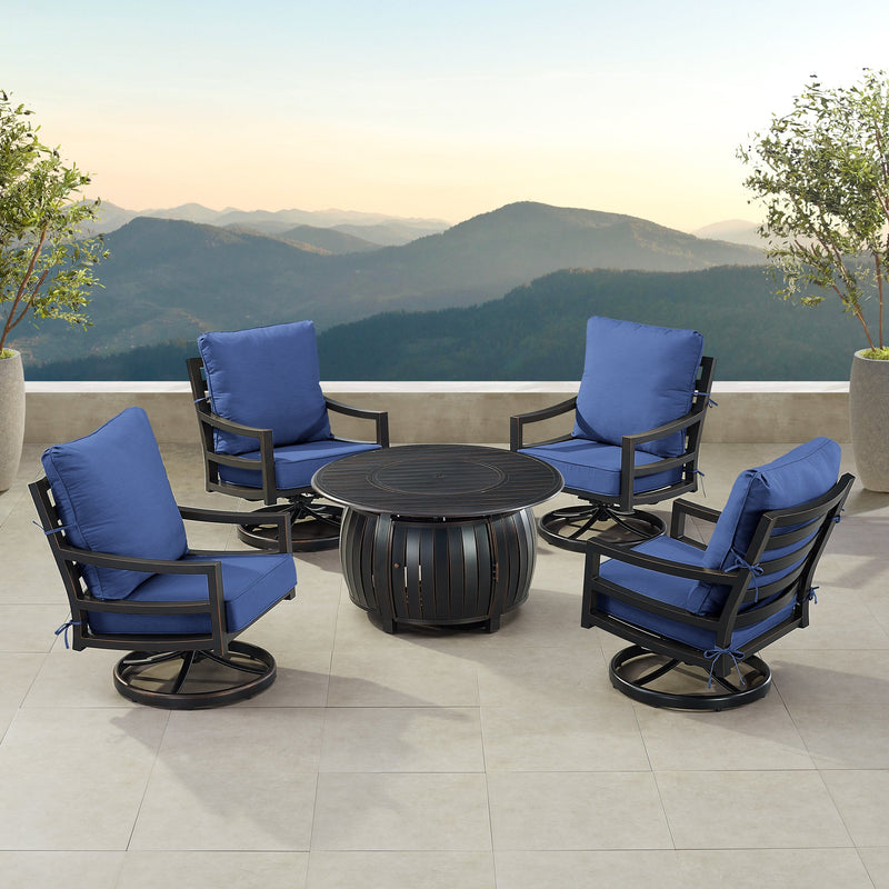 Black Aluminum Fire Table Set with Four Club Chairs