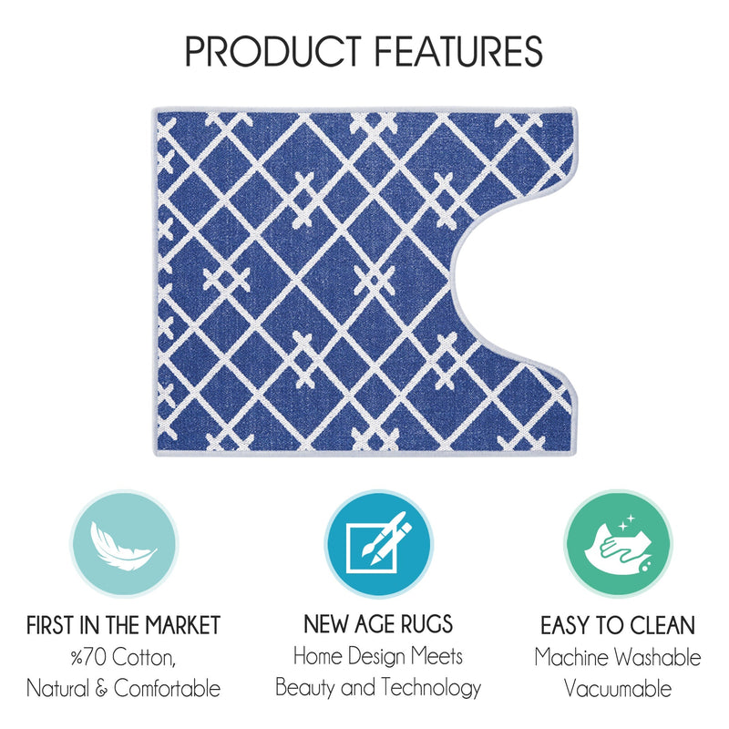 Geometric Design U Shape Bathroom Rug | 20”x24" | Navy