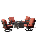 Black Aluminum Fire Table Set with Four Club Chairs