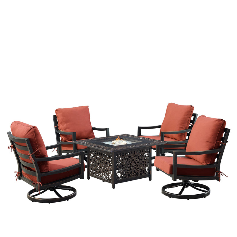 Black Aluminum Fire Table Set with Four Club Chairs