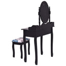 Wooden Vanity Makeup Set with Cushioned Stool and Oval Rotating Mirror by LJGDeals