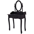 Wooden Vanity Makeup Set with Cushioned Stool and Oval Rotating Mirror by LJGDeals
