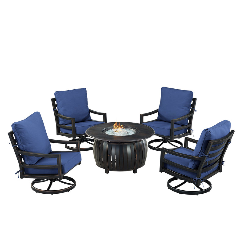 Black Aluminum Fire Table Set with Four Club Chairs