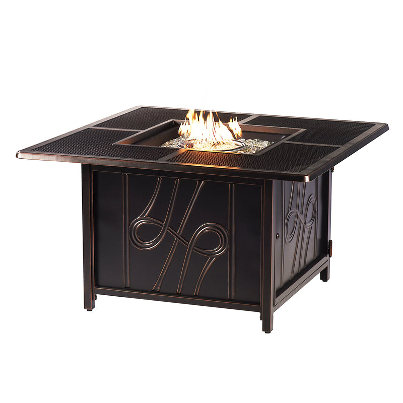 Aluminum 42-in Square Patio Fire Table Set with Swivel Rocking Chairs