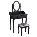 Wooden Vanity Makeup Set with Cushioned Stool and Oval Rotating Mirror by LJGDeals
