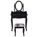 Wooden Vanity Makeup Set with Cushioned Stool and Oval Rotating Mirror by LJGDeals
