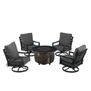 Black Aluminum Fire Table Set with Four Club Chairs
