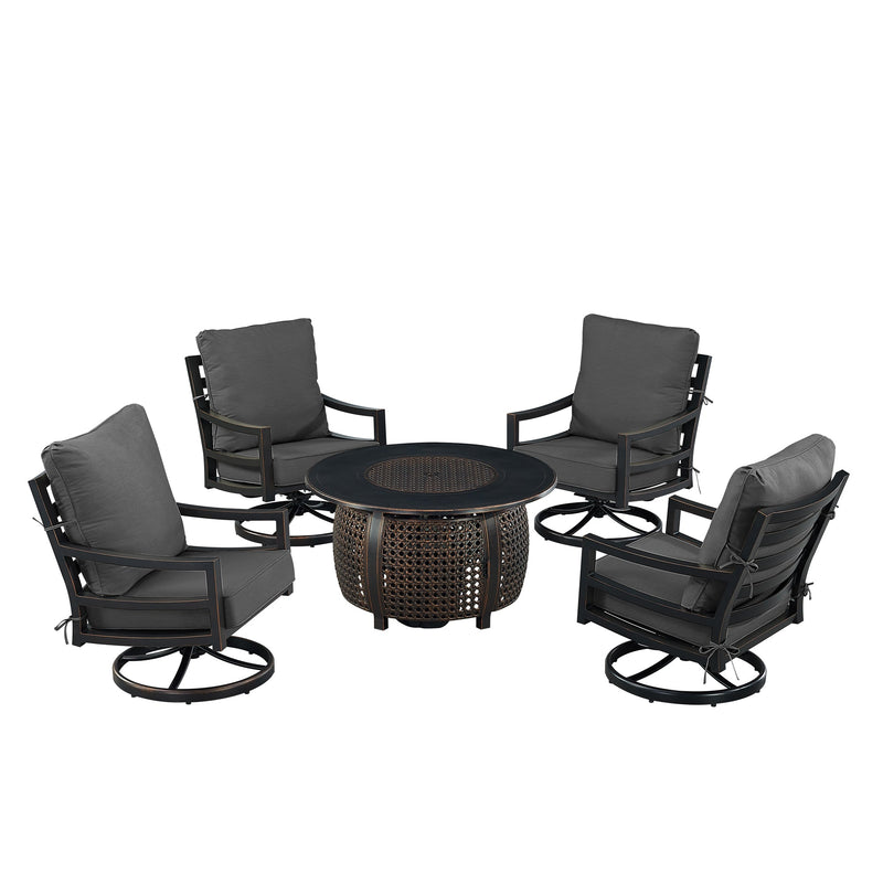Black Aluminum Fire Table Set with Four Club Chairs