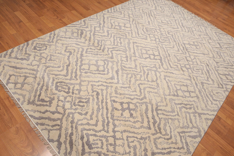 6' x 9' Hand Knotted Geometric Pattern 100% Wool Area rug Beige