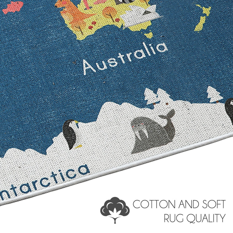 Low Pile- Non-Slip- Educational Kids Rug for Playroom |World Map Pattern |39.5 x 59 Inches
