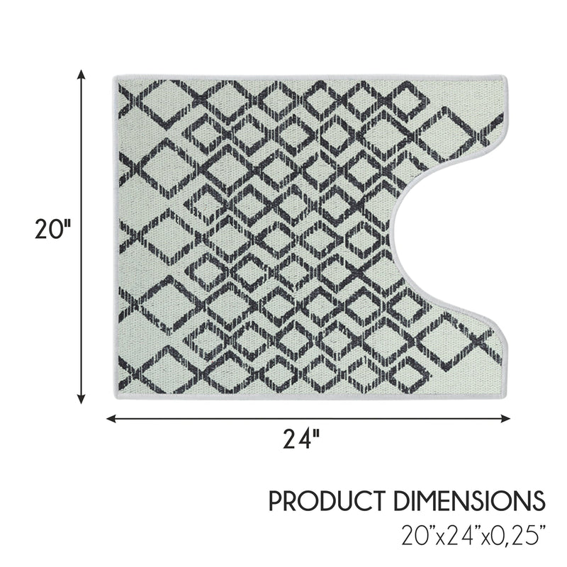 Geometric Daimond Design U Shape Bathroom Rug | 20”x24" | Ivory