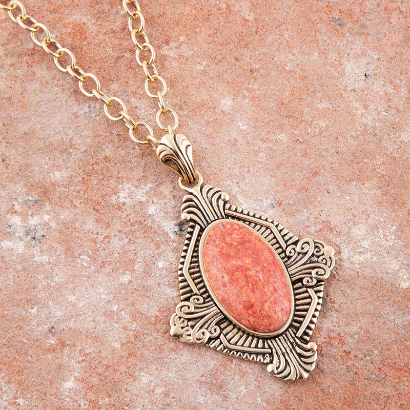 Valerie Orange Sponge Coral and Golden Pendant Necklace