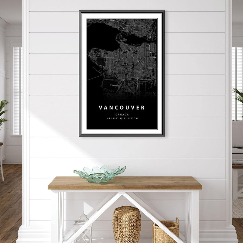 Vancouver Black Map Canvas