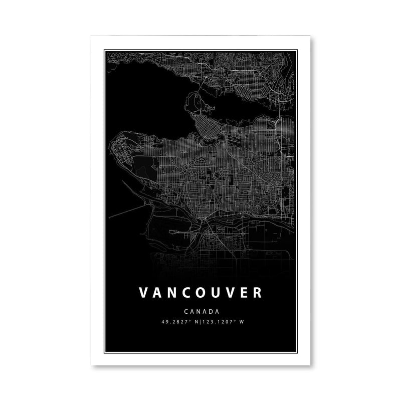 Vancouver Black Map Canvas