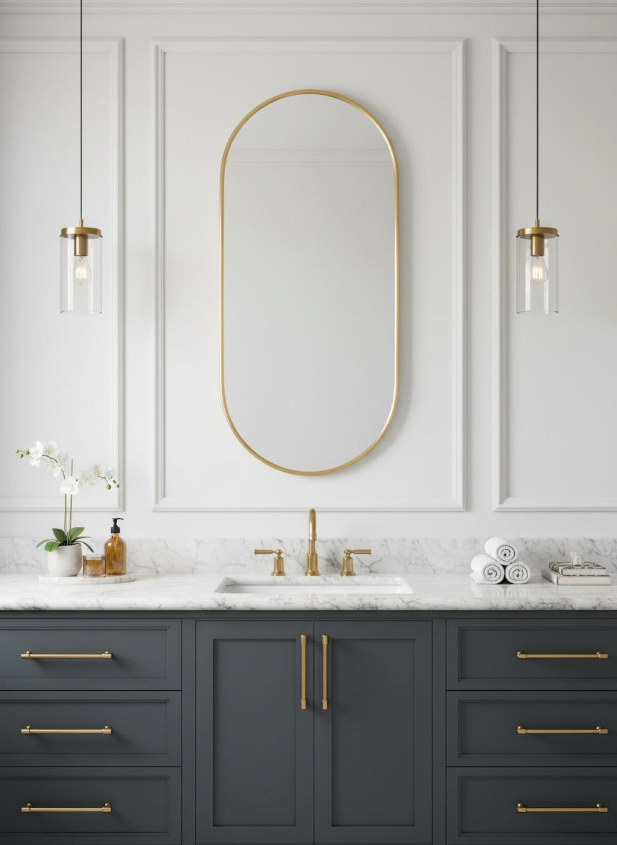 Antique Brass Capsule Mirror - Brass Wall Mirror, photo 3 of 12