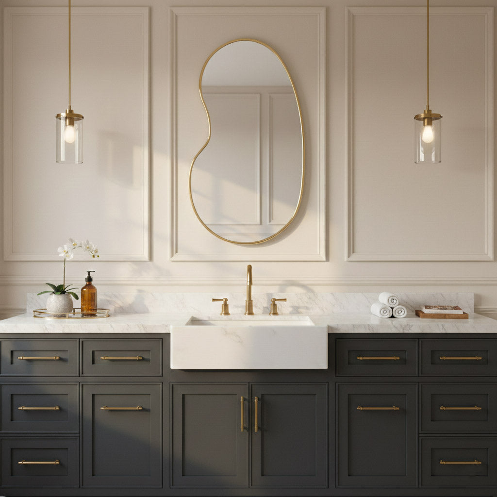 Kidney Shape Wall Mirror - Unlacquered Brass Mirror