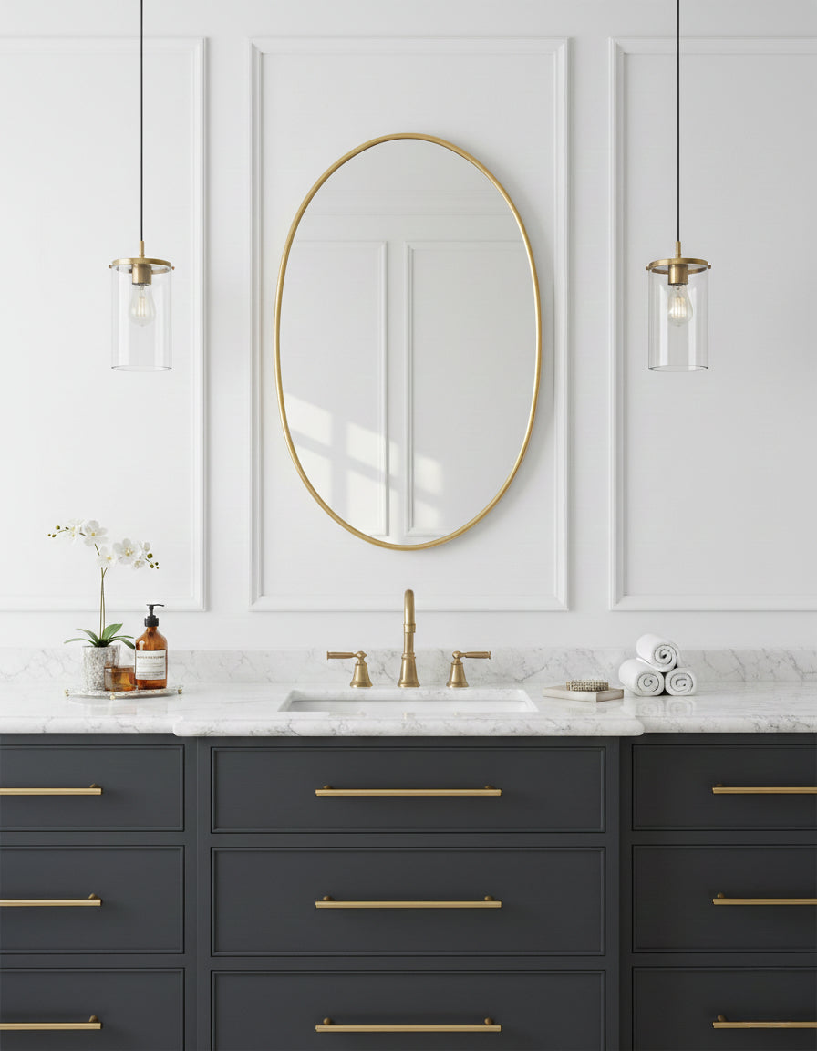 Brass Oval Wall Mirror - Handmade Antique Bathroom Mirror