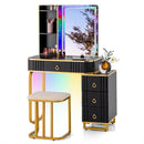 Vanity Table Set with RGB LED Lights and Wireless Charging Station-Black